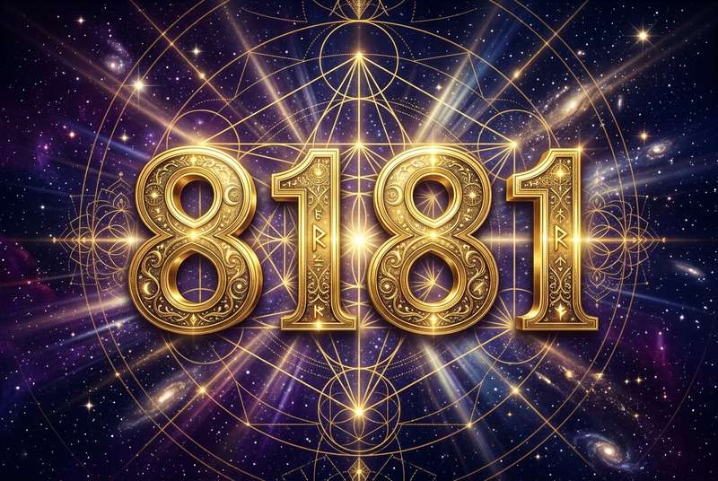 Representación simbólica del número angelical 8181 con luz dorada que irradia energía de prosperidad y transformación espiritual.