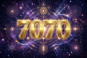 Representación simbólica del número 7070 con significado espiritual relacionado con el despertar y la conexión divina.