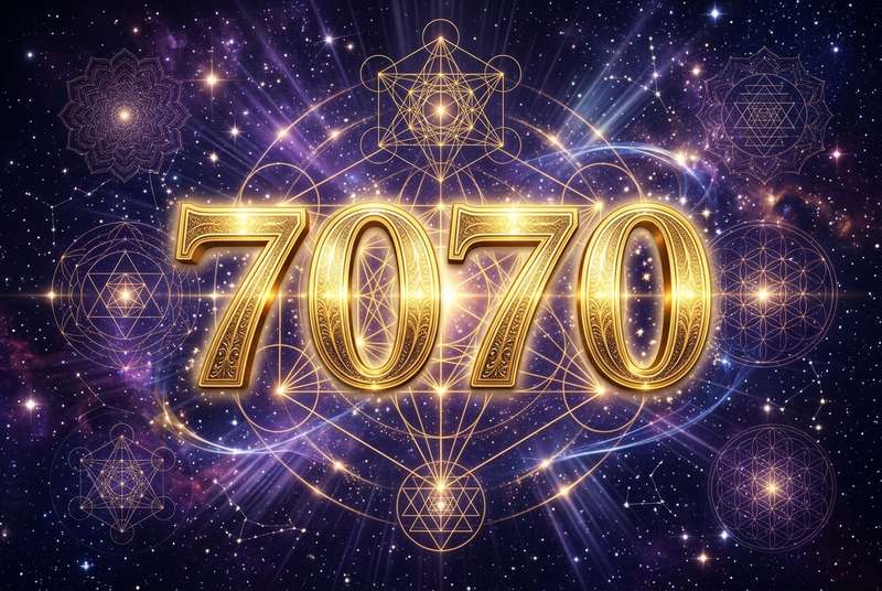 Representación simbólica del número 7070 con significado espiritual relacionado con el despertar y la conexión divina.