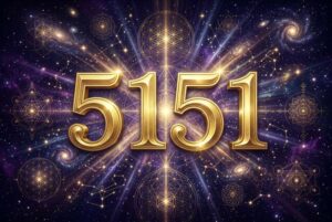 Representación visual del número ángel 5151 con símbolos de transformación y energía espiritual para la guía divina.