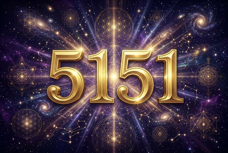 Representación visual del número ángel 5151 con símbolos de transformación y energía espiritual para la guía divina.