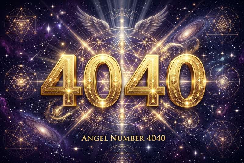 Representación visual del número angélico 4040 symbolizando estabilidad, protección divina y guía espiritual en el camino del...