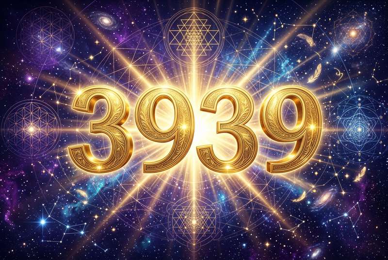 Representación simbólica del número 3939 relacionado con la alineación espiritual y el cumplimiento del propósito de vida divino.