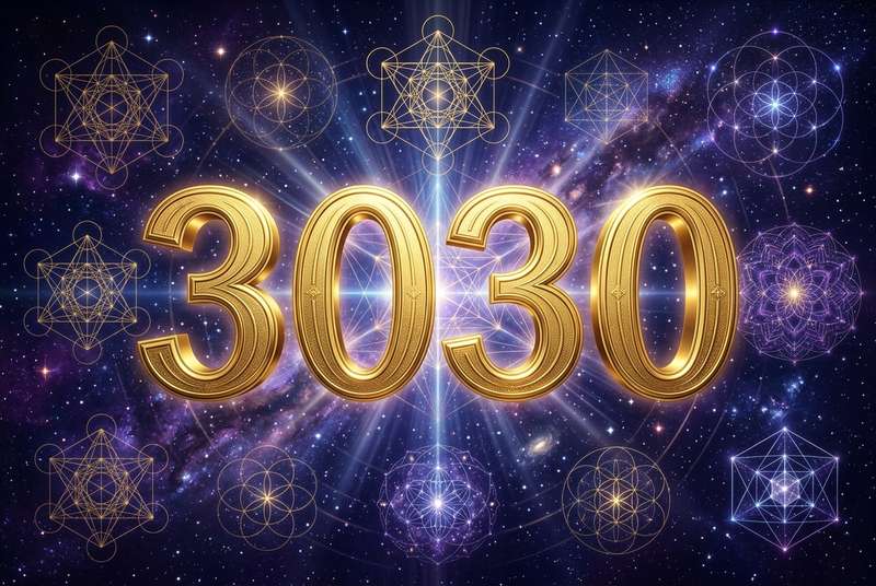 Combinación mística del número 3030 representando la conexión entre el mundo espiritual y el propósito de vida.