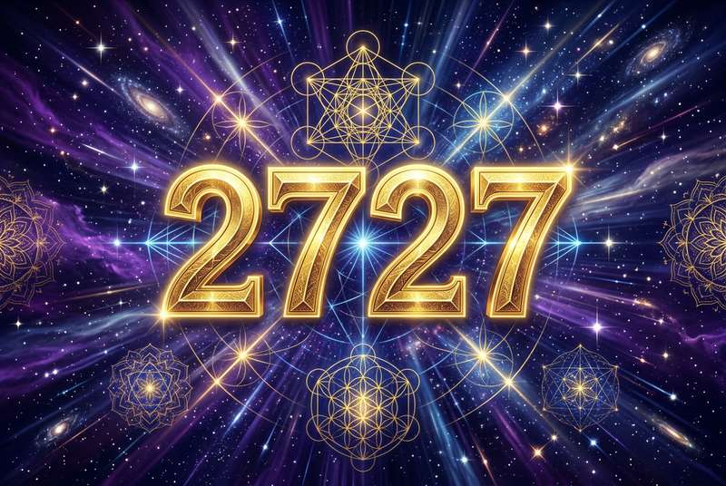 Representación visual de la secuencia numérica 2727 con simbolismo espiritual que refleja el autoconocimiento y la...