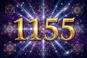 Representación visual del número ángel 1155 con símbolos de transformación personal y autenticidad.