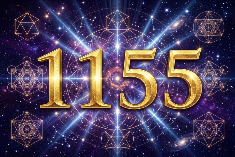 Representación visual del número ángel 1155 con símbolos de transformación personal y autenticidad.