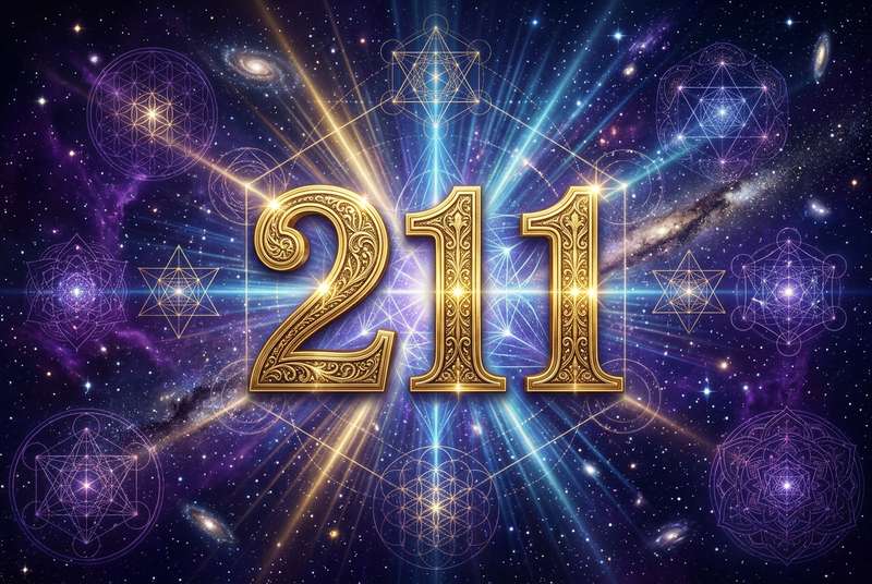 Representación simbólica del número 211 en tonos azules y dorados que transmiten energía espiritual y conexión divina.