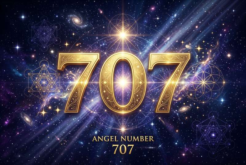 Representación simbólica del número 707 con luz celestial que transmite aceptación espiritual y armonía en las creencias divinas.