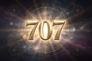 Representación numérica del 707 con aura de luz espiritual simbolizando aceptación y verdad divina.