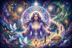 Número maestro treinta y tres con simbolismo espiritual que representa la compasión, la sanación y la elevación del alma en la...