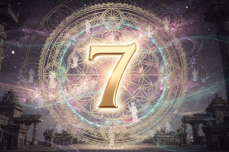 Representación gráfica del número 7 en numerología como símbolo del camino de vida y espiritualidad.