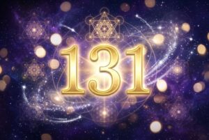 Secuencia numérica 131 brillante sobre fondo místico representando mensajes celestiales de armonía y propósito espiritual.