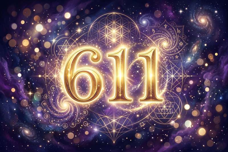 Representación simbólica del número 611 con luz divina que guía el camino en momentos de dificultad.