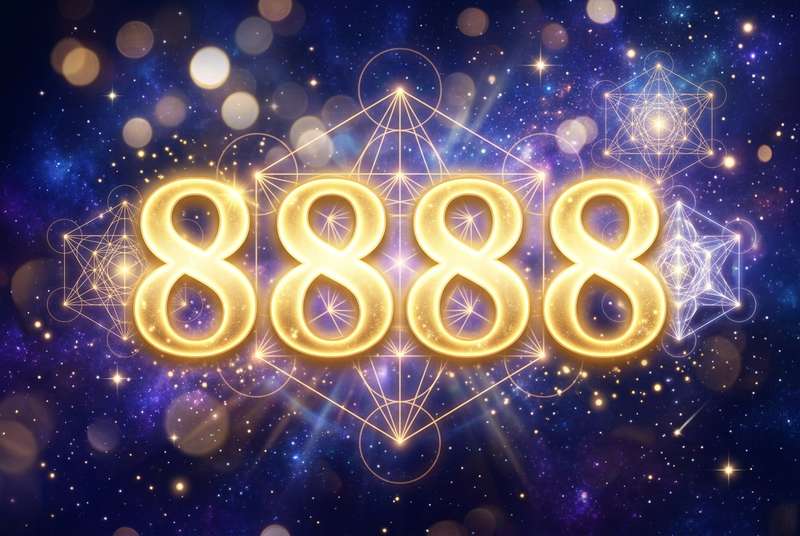 Secuencia numérica 8888 repetida que simboliza la abundancia universal y la prosperidad material según la numerología espiritual.