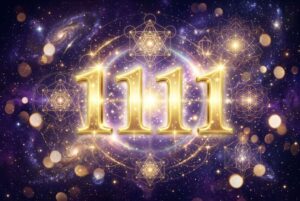 Representación visual del número 1111 con destellos luminosos simbolizando mensajes espirituales y transformación personal.
