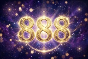 Representación visual del número 888 rodeado de luz dorada symbolizando la prosperidad y energía infinita del universo.