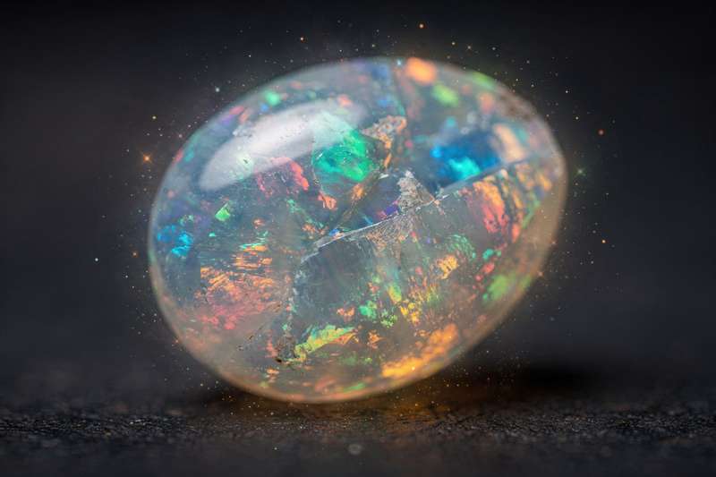 Piedra de ópalo multicolor mostrando sus reflejos iridiscentes y propiedades energéticas para sanar el cuerpo y el espíritu.
