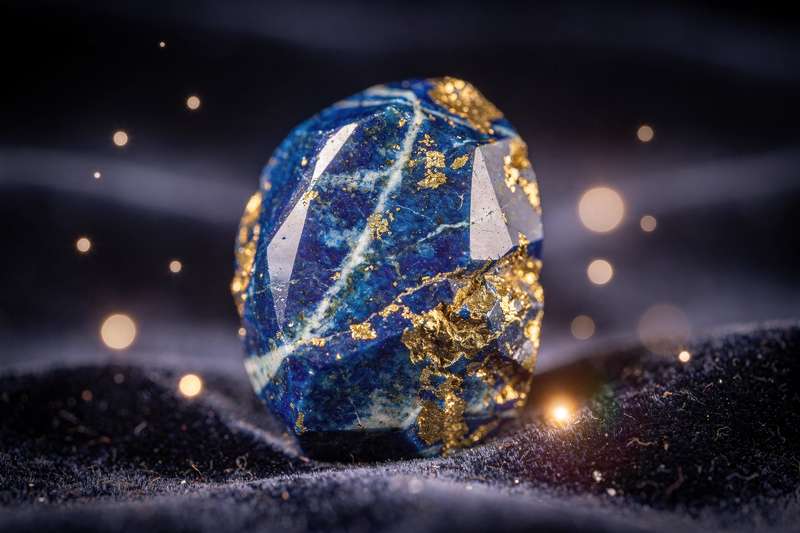 Piedra de lapislázuli azul intenso con vetas doradas características, símbolo de sabiduría y conexión espiritual.