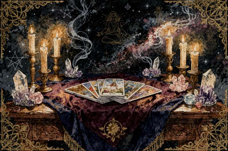 Representación simbólica de una carta de tarot asociada al chakra del tercer ojo, mostrando elementos visuales relacionados...