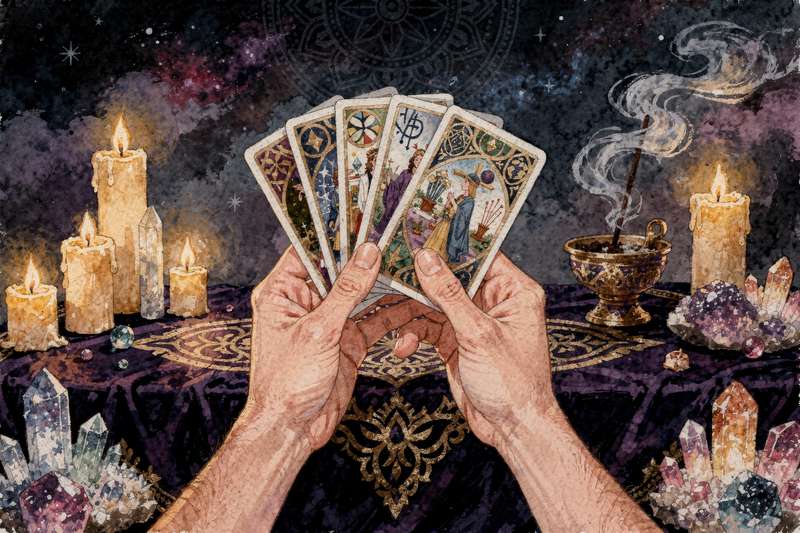 Baraja de tarot y cartas de oráculo dispuestas juntas mostrando sus diseños y estructuras distintas.