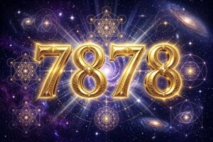 Secuencia numérica 7878 representada en estilo místico sobre fondo dorado con símbolos de abundancia y espiritualidad.