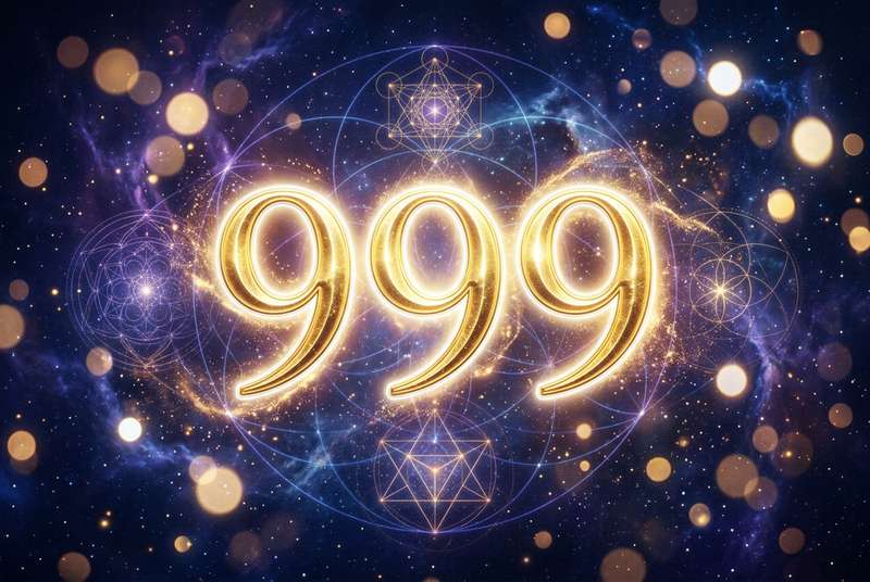 Representación simbólica del número angelical 999 que marca el ciclo de conclusiones y transformaciones espirituales.