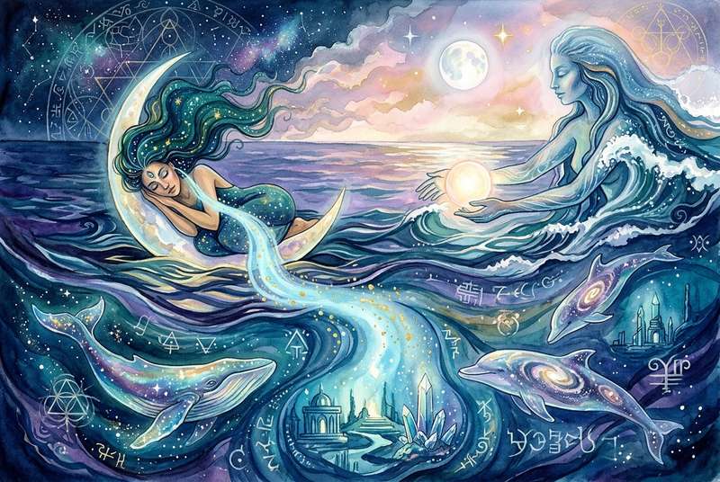 Las aguas profundas del mar representan emociones inconscientes y transformaciones interiores del soñador.