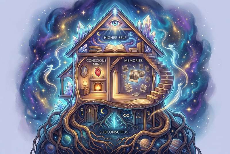 Representación simbólica de una casa como espacio de refugio y protección en el contexto de la interpretación de sueños y...