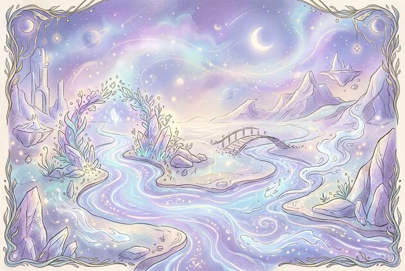 Representación simbólica de aguas tranquilas reflejando luz, asociadas con emociones y transformación espiritual.