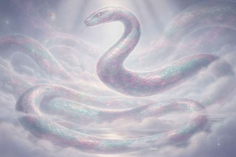 Representación simbólica de serpientes en tonos oscuros y místicos asociada con transformación y mensajes del subconsciente.