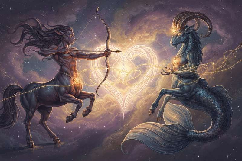 Pareja de signos zodiacales contrapuestos que buscan equilibrio entre la pasión aventurera y la estabilidad emocional.