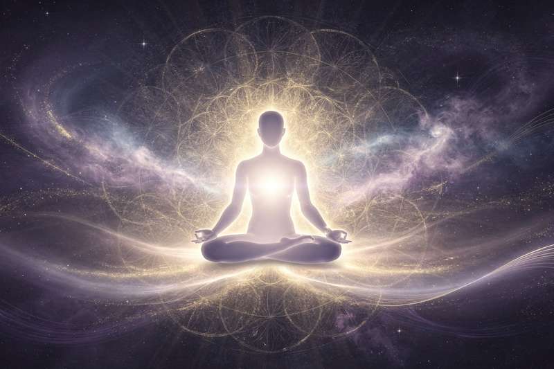 Cartas de tarot extendidas sobre una superficie oscura junto a cristales y velas encendidas para práctica meditativa.