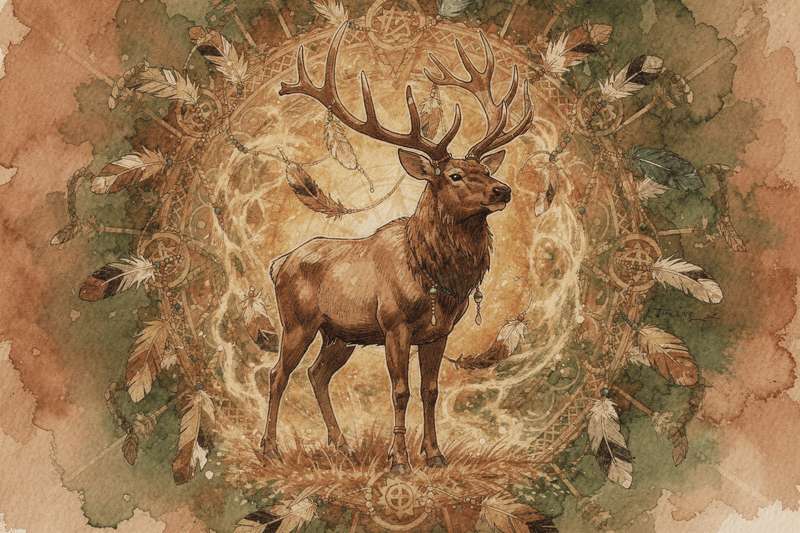Majestuoso alce en bosque nevado representando fuerza, sabiduría ancestral y conexión con la naturaleza en la espiritualidad.