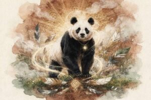 Panda gigante en posición relajada entre bambú, representando paz, equilibrio y fuerza tranquila en la naturaleza.