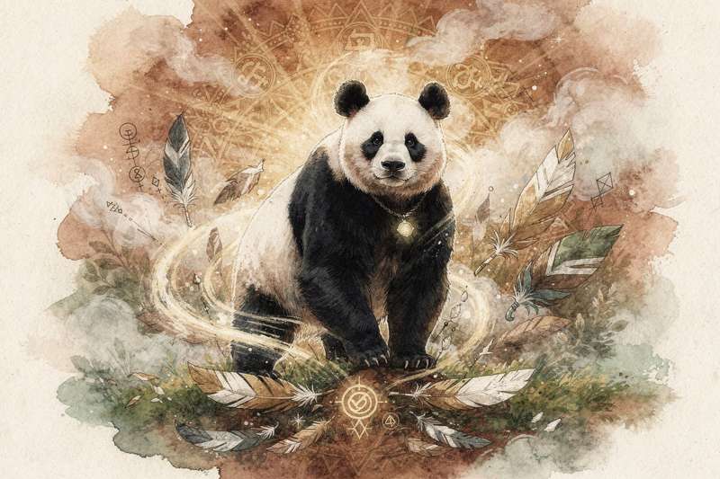 Panda gigante en posición relajada entre bambú, representando paz, equilibrio y fuerza tranquila en la naturaleza.