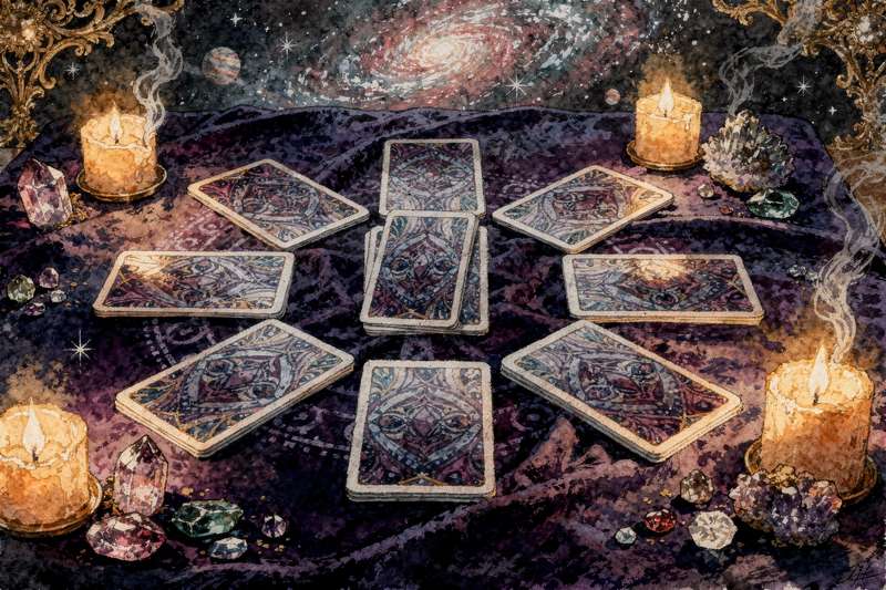 Mazo de tarot abierto mostrando cartas dispuestas en una tirada reveladora para fortalecer vínculos emocionales.