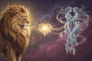 Parejas de signos zodiacales Leo y Géminis analizando su afinidad astrológica y relación romántica.