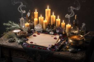 Selección de plantas aromáticas y hierbas secas utilizadas en rituales de purificación y limpieza energética.