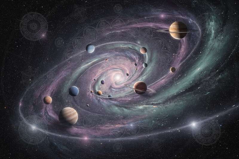 Astrología: representación de la posición planetaria de Júpiter y su influencia en los signos del zodiaco durante su...