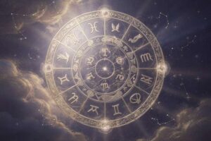 Representación astrológica de Marte ubicado en el signo de fuego Sagitario, simbolizando energía, pasión y ambición expansiva.