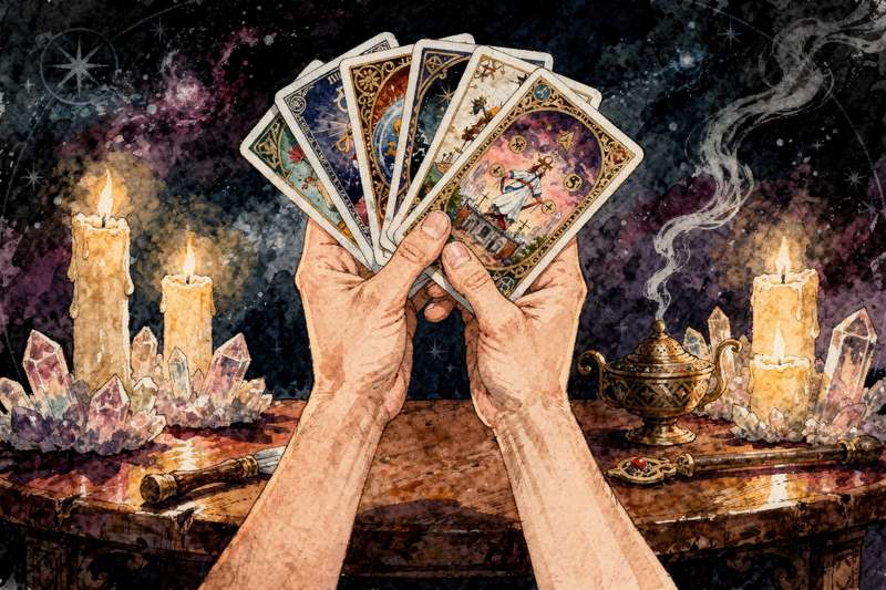 Baraja de tarot abierta mostrando los cuatro ases con simbolismo de nuevos comienzos y energía transformadora.
