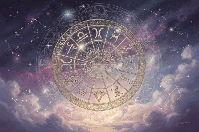 Configuración astral de abril con planetas en movimiento que simbolizan transformación y crecimiento personal durante el mes.