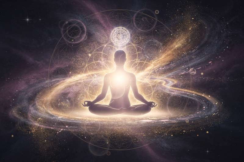 Persona meditando en solitud durante atardecer para soltar vínculos emocionales y encontrar paz interior.