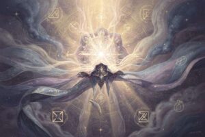 Representación visual de números y letras que ilustran cómo el nombre completo revela los talentos innatos y vocación personal.