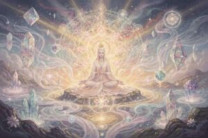 Baraja de tarot abierta mostrando láminas con símbolos esotéricos y sus significados ocultos para interpretación divina.