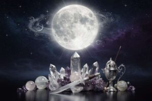 Ciclo completo de las cuatro fases principales de la Luna desde la Luna Nueva hasta la Luna Llena.