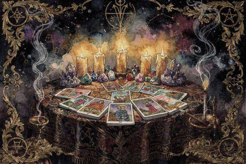 Cartas del tarot Seventh Sphere con sus ilustraciones detalladas y simbología mística para práctica adivinatoria.
