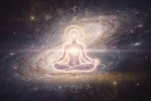 Representación visual del contraste entre la realidad física percibida y la verdadera naturaleza energética del universo según...