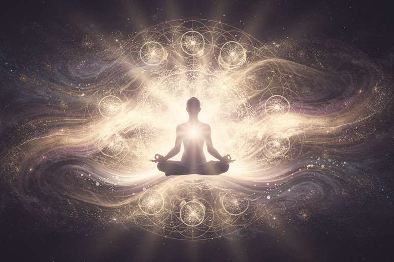 Mujer meditando en la naturaleza mientras libera mariposas como símbolo de transformación y sanación emocional.
